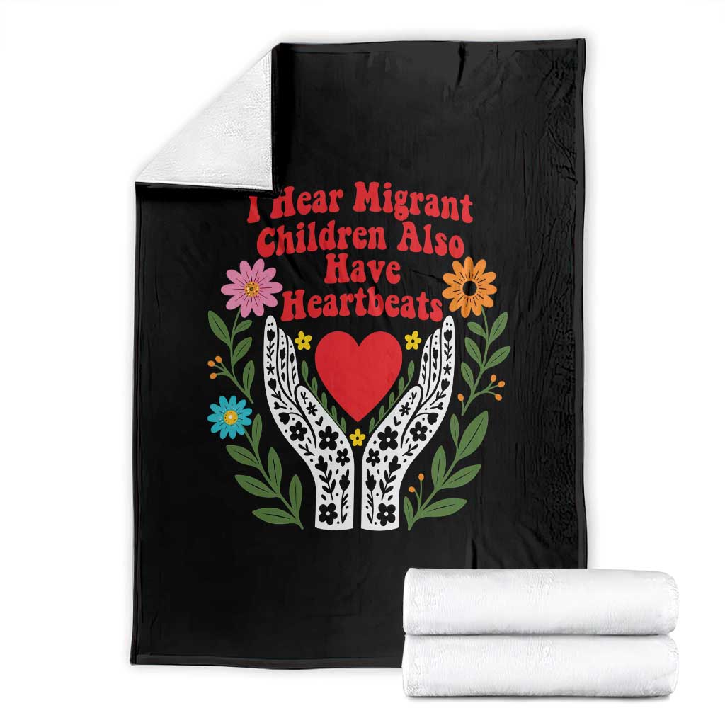 I Hear Migrant Children Also Have Heartbeats Throw Blanket Groovy Retro Floral Hands Heart Social Justice TS02 Black Print Your Wear