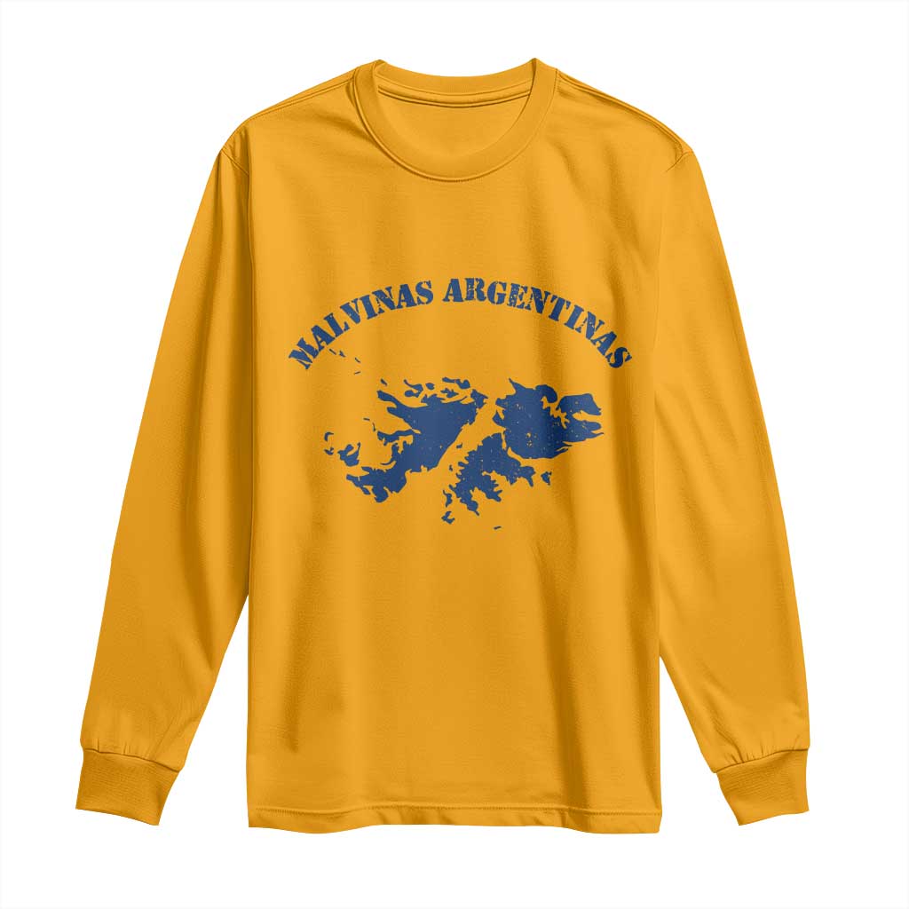 Retro Malvinas Argentinas Distressed Map Graphic Long Sleeve Shirt Argentine Island Sovereignty Heritage Pride TS02 Gold Print Your Wear