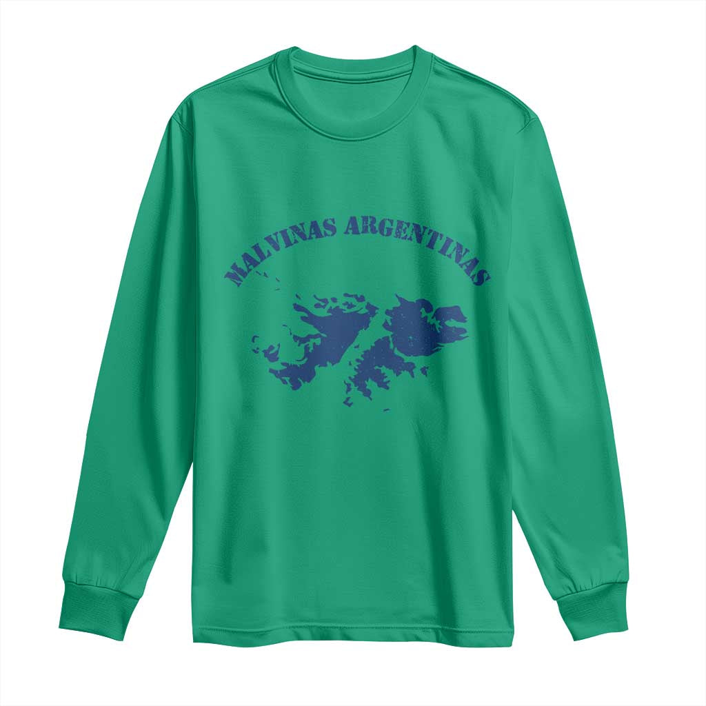 Retro Malvinas Argentinas Distressed Map Graphic Long Sleeve Shirt Argentine Island Sovereignty Heritage Pride TS02 Irish Green Print Your Wear