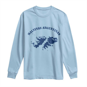 Retro Malvinas Argentinas Distressed Map Graphic Long Sleeve Shirt Argentine Island Sovereignty Heritage Pride TS02 Light Blue Print Your Wear