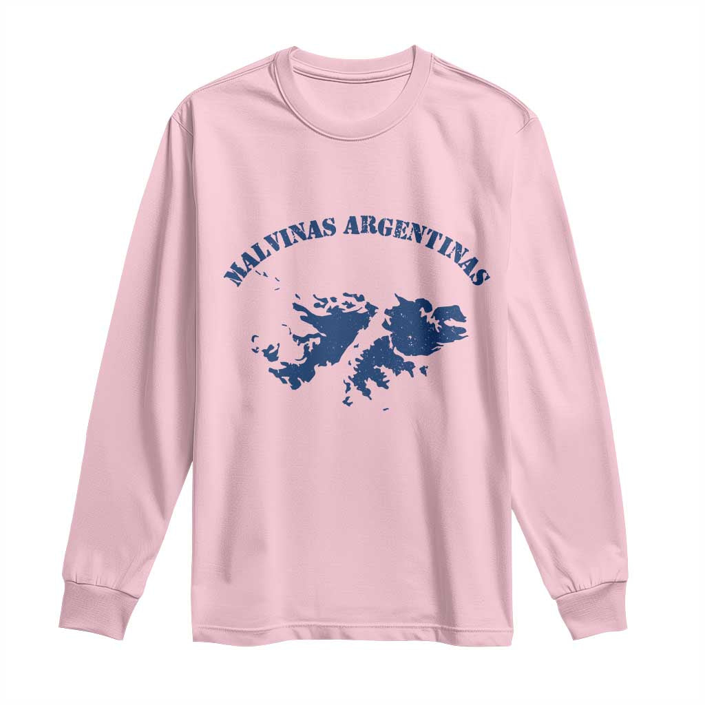 Retro Malvinas Argentinas Distressed Map Graphic Long Sleeve Shirt Argentine Island Sovereignty Heritage Pride TS02 Light Pink Print Your Wear