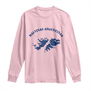Retro Malvinas Argentinas Distressed Map Graphic Long Sleeve Shirt Argentine Island Sovereignty Heritage Pride TS02 Light Pink Print Your Wear