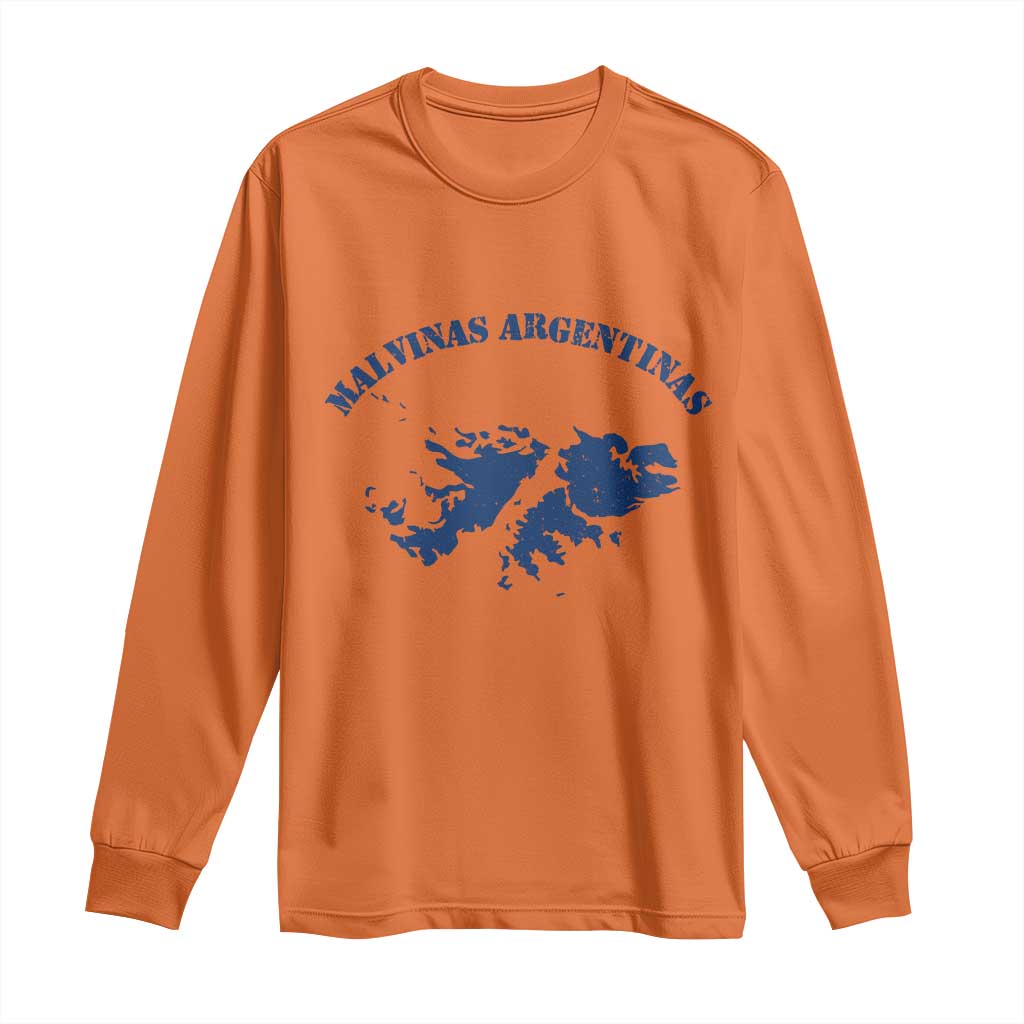 Retro Malvinas Argentinas Distressed Map Graphic Long Sleeve Shirt Argentine Island Sovereignty Heritage Pride TS02 Orange Print Your Wear