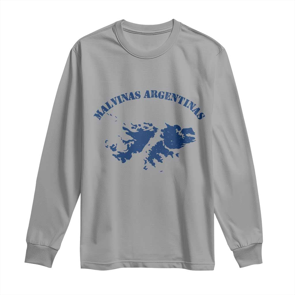 Retro Malvinas Argentinas Distressed Map Graphic Long Sleeve Shirt Argentine Island Sovereignty Heritage Pride TS02 Sport Gray Print Your Wear