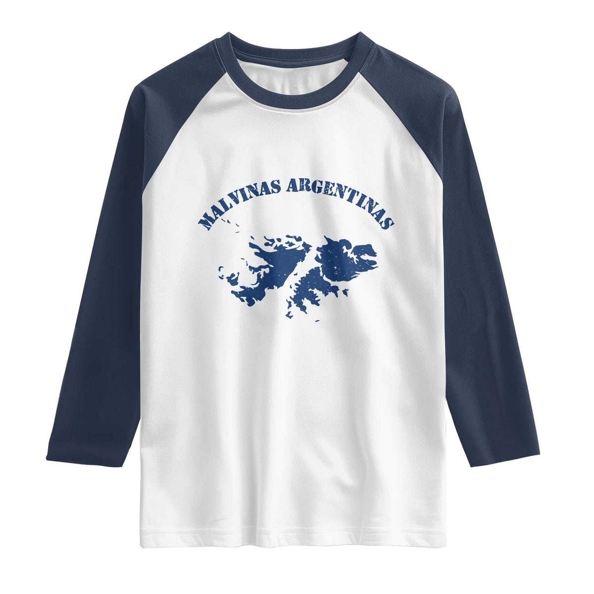 Retro Malvinas Argentinas Distressed Map Graphic Raglan Shirt Argentine Island Sovereignty Heritage Pride TS02 White Navy Print Your Wear