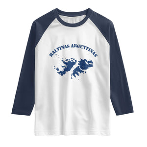 Retro Malvinas Argentinas Distressed Map Graphic Raglan Shirt Argentine Island Sovereignty Heritage Pride TS02 White Navy Print Your Wear