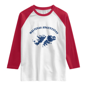 Retro Malvinas Argentinas Distressed Map Graphic Raglan Shirt Argentine Island Sovereignty Heritage Pride TS02 White Red Print Your Wear