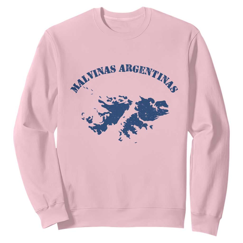 Retro Malvinas Argentinas Distressed Map Graphic Sweatshirt Argentine Island Sovereignty Heritage Pride TS02 Light Pink Print Your Wear
