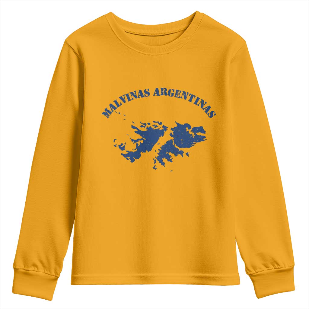 Retro Malvinas Argentinas Distressed Map Graphic Youth Sweatshirt Argentine Island Sovereignty Heritage Pride TS02 Gold Print Your Wear