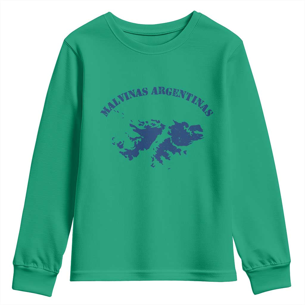 Retro Malvinas Argentinas Distressed Map Graphic Youth Sweatshirt Argentine Island Sovereignty Heritage Pride TS02 Irish Green Print Your Wear