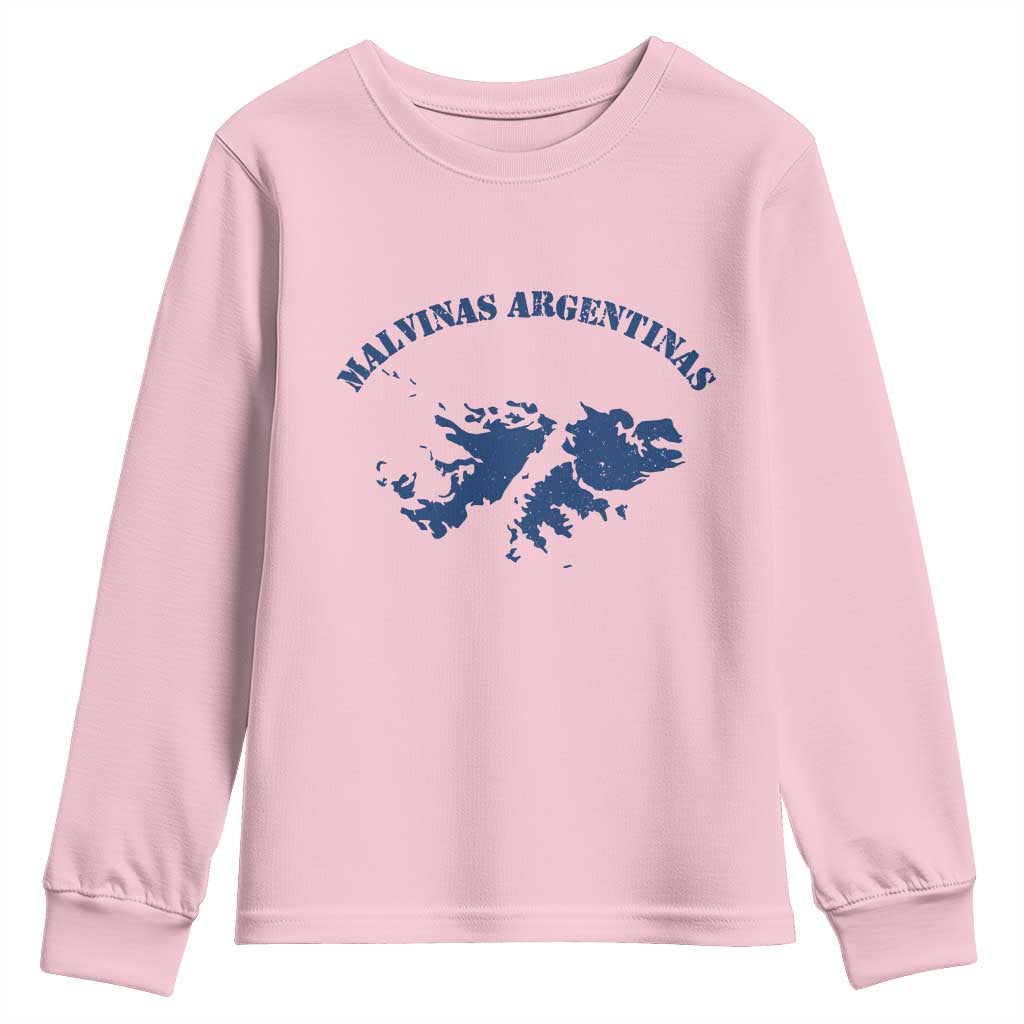 Retro Malvinas Argentinas Distressed Map Graphic Youth Sweatshirt Argentine Island Sovereignty Heritage Pride TS02 Light Pink Print Your Wear