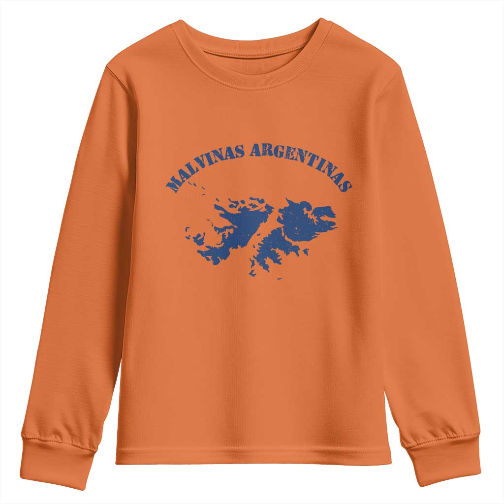 Retro Malvinas Argentinas Distressed Map Graphic Youth Sweatshirt Argentine Island Sovereignty Heritage Pride TS02 Orange Print Your Wear