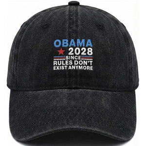 Obama 2028 Since Rules Dont Exist Anymore Washed Cotton Baseball Cap Political Satire Red White and Blue TS02 Print Your Wear