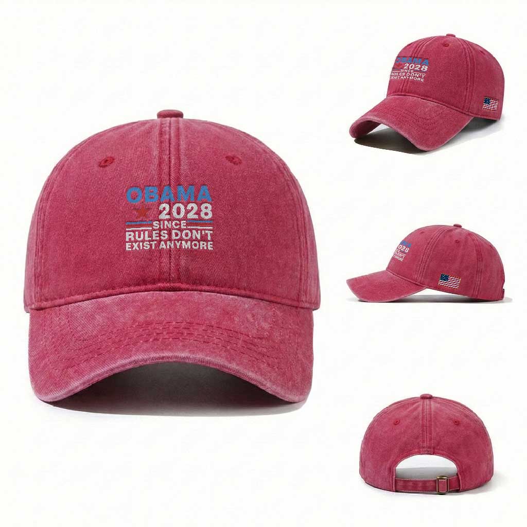 Obama 2028 Since Rules Dont Exist Anymore Washed Cotton Baseball Cap Political Satire Red White and Blue TS02 Washed Cap Universal Fit Red Print Your Wear