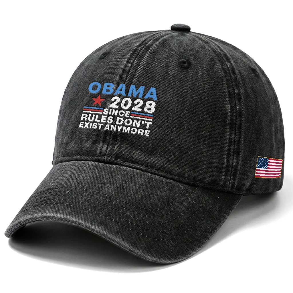 Obama 2028 Since Rules Dont Exist Anymore Washed Cotton Baseball Cap Political Satire Red White and Blue TS02 Print Your Wear