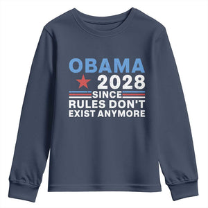Obama 2028 Since Rules Dont Exist Anymore Youth Sweatshirt Political Satire Red White and Blue TS02 Navy Print Your Wear