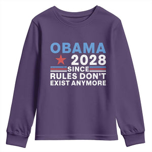 Obama 2028 Since Rules Dont Exist Anymore Youth Sweatshirt Political Satire Red White and Blue TS02 Purple Print Your Wear