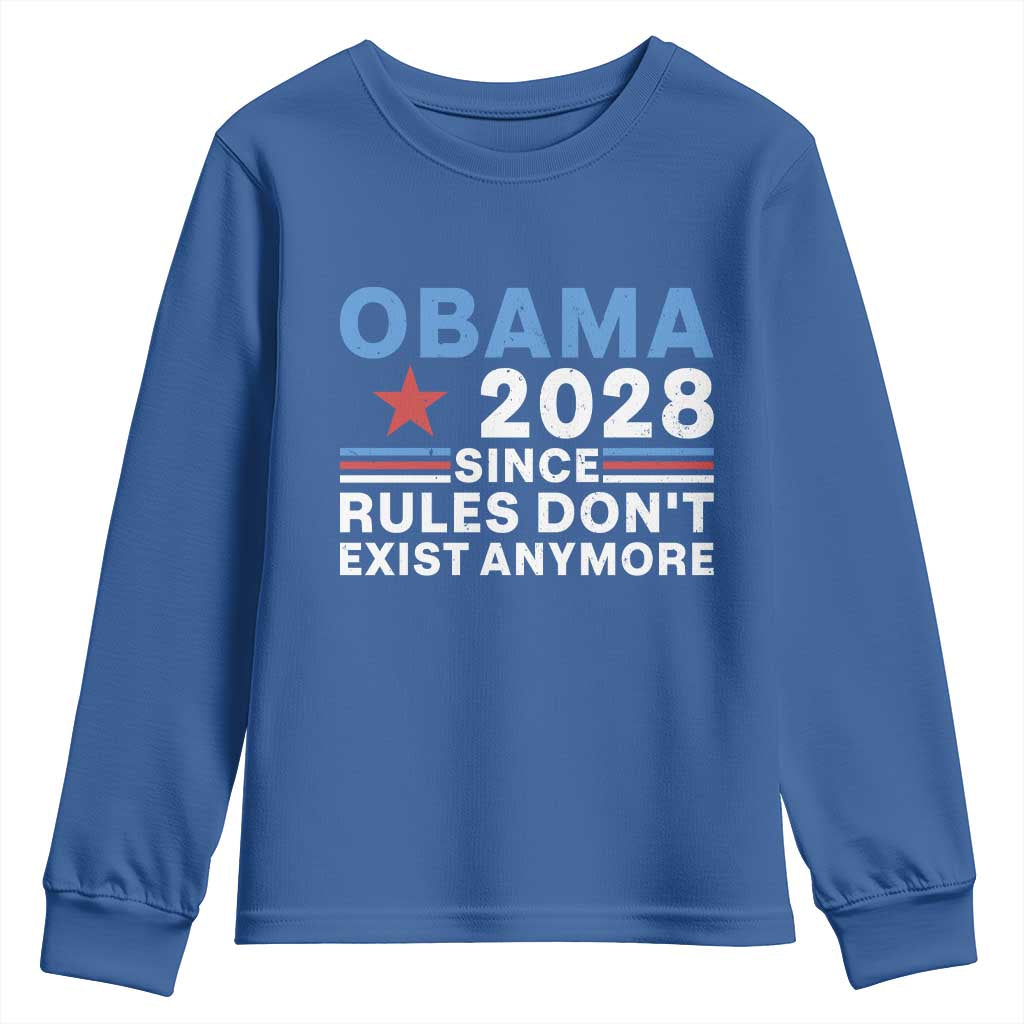 Obama 2028 Since Rules Dont Exist Anymore Youth Sweatshirt Political Satire Red White and Blue TS02 Royal Blue Print Your Wear