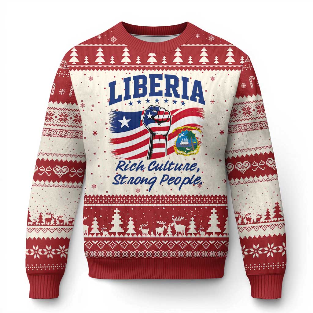 Liberia Rich Culture Strong People Patriotic Ugly Christmas Sweater Liberian Flag Fist Coat Of Arms Heritage Pride TS02 Beige Red Print Your Wear