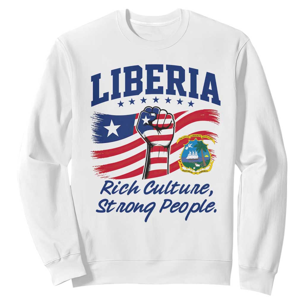 Liberia Rich Culture Strong People Patriotic Sweatshirt Liberian Flag Fist Coat Of Arms Heritage Pride TS02 White Print Your Wear