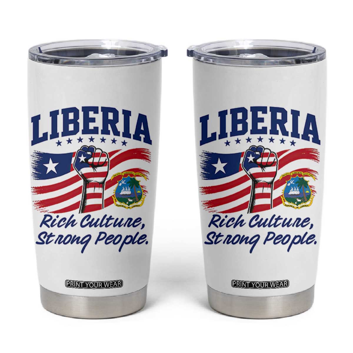 Liberia Rich Culture Strong People Patriotic Tumbler Cup Liberian Flag Fist Coat Of Arms Heritage Pride TS02 White Print Your Wear