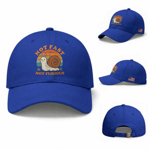 Funny Snail Introvert Slow Living Baseball Cap Not Fast Not Furious Retro Sunset TS02 Baseball Cap Universal Fit Royal Blue Print Your Wear