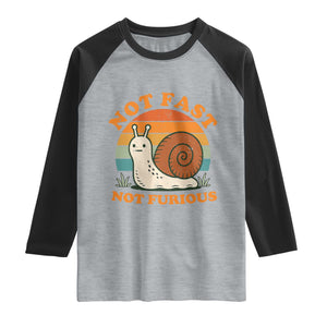 Funny Snail Introvert Slow Living Raglan Shirt Not Fast Not Furious Retro Sunset TS02 Heather Gray Black Print Your Wear