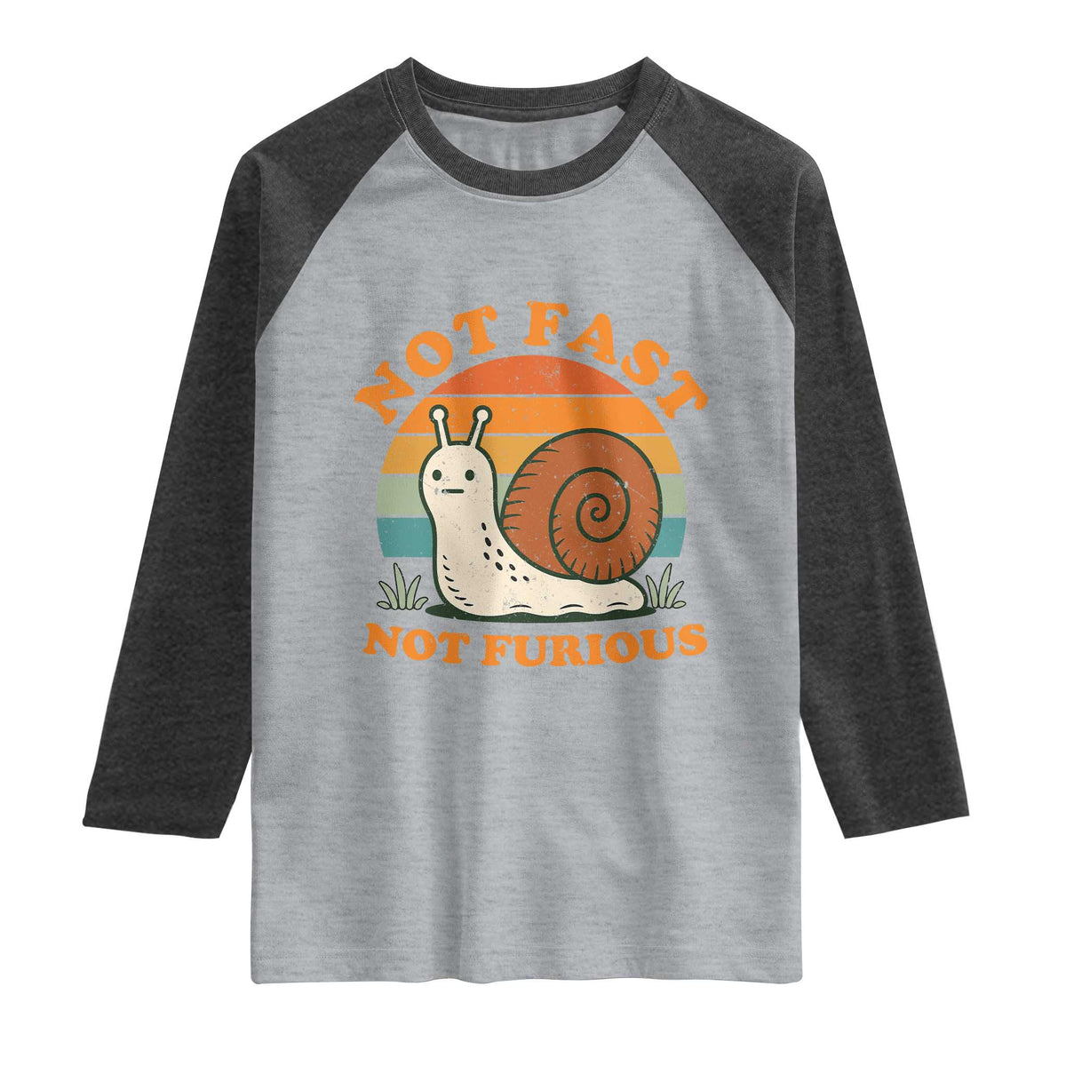 Funny Snail Introvert Slow Living Raglan Shirt Not Fast Not Furious Retro Sunset TS02 Heather Gray Heather Charcoal Print Your Wear