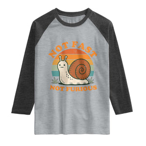 Funny Snail Introvert Slow Living Raglan Shirt Not Fast Not Furious Retro Sunset TS02 Heather Gray Heather Charcoal Print Your Wear