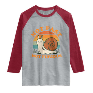 Funny Snail Introvert Slow Living Raglan Shirt Not Fast Not Furious Retro Sunset TS02 Heather Gray Heather Red Print Your Wear