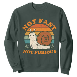 Funny Snail Introvert Slow Living Sweatshirt Not Fast Not Furious Retro Sunset TS02 Dark Forest Green Print Your Wear