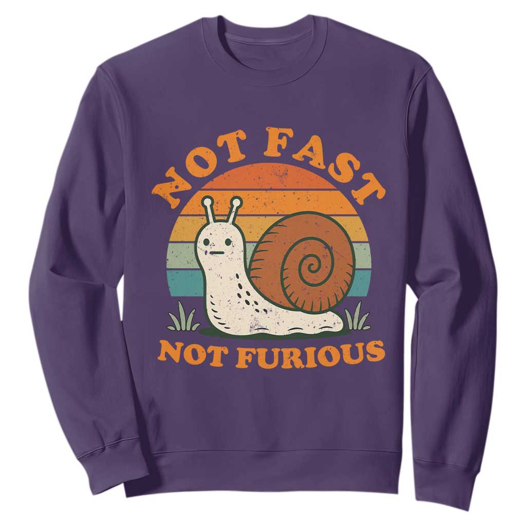 Funny Snail Introvert Slow Living Sweatshirt Not Fast Not Furious Retro Sunset TS02 Purple Print Your Wear