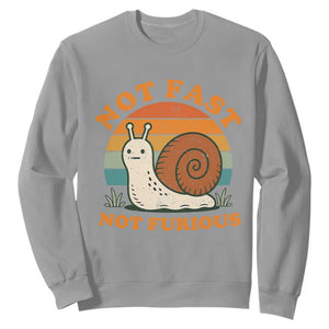 Funny Snail Introvert Slow Living Sweatshirt Not Fast Not Furious Retro Sunset TS02 Sport Gray Print Your Wear