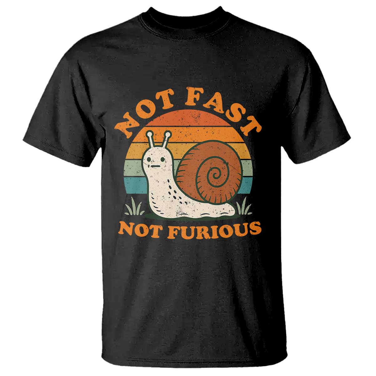 Funny Snail Introvert Slow Living T Shirt Not Fast Not Furious Retro Sunset TS02 Black Print Your Wear