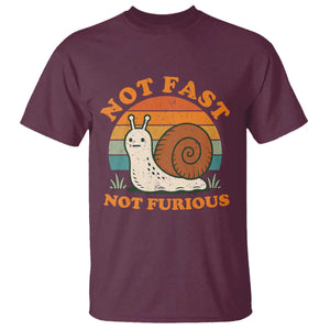 Funny Snail Introvert Slow Living T Shirt Not Fast Not Furious Retro Sunset TS02 Maroon Print Your Wear