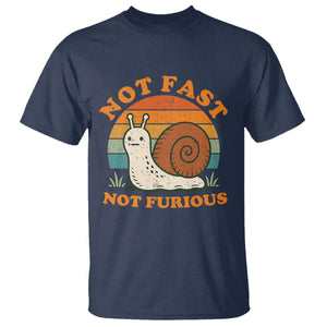 Funny Snail Introvert Slow Living T Shirt Not Fast Not Furious Retro Sunset TS02 Navy Print Your Wear