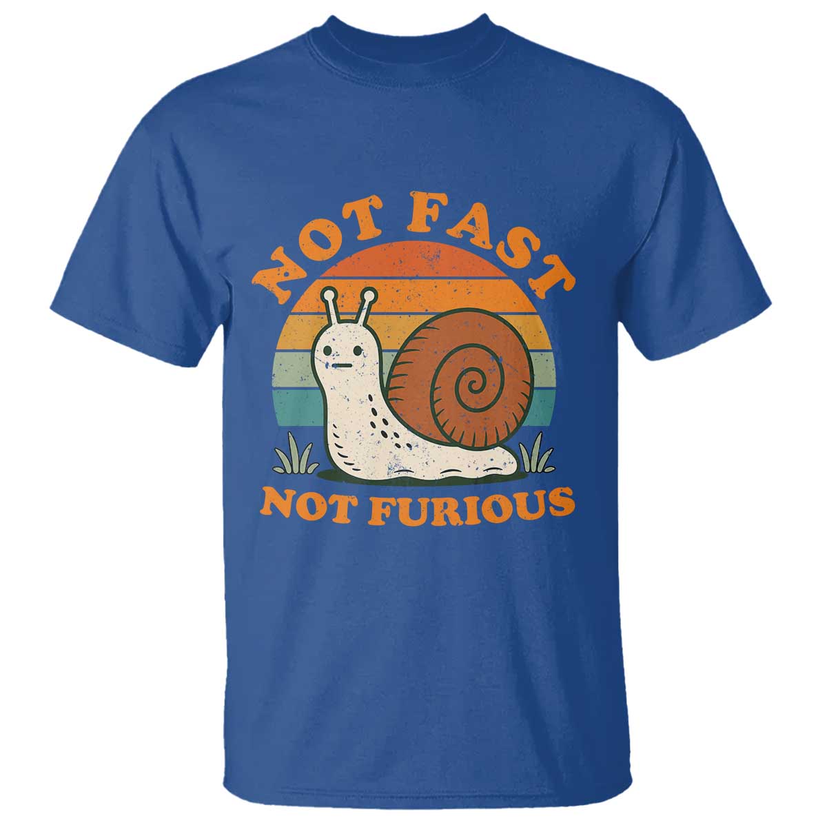 Funny Snail Introvert Slow Living T Shirt Not Fast Not Furious Retro Sunset TS02 Royal Blue Print Your Wear