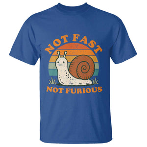 Funny Snail Introvert Slow Living T Shirt Not Fast Not Furious Retro Sunset TS02 Royal Blue Print Your Wear