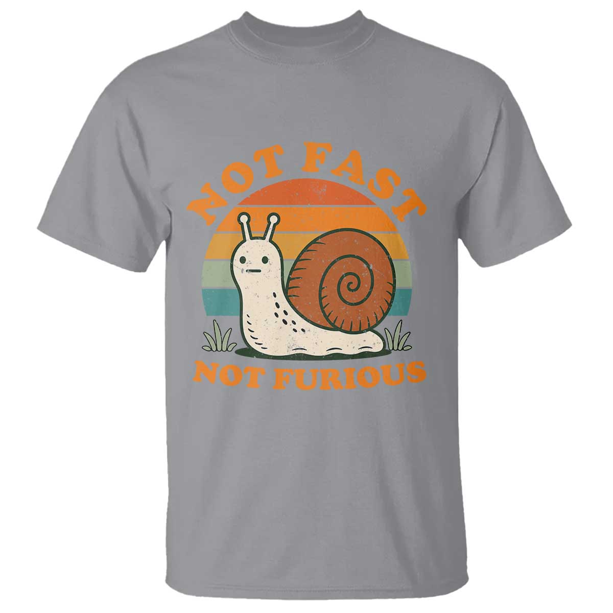 Funny Snail Introvert Slow Living T Shirt Not Fast Not Furious Retro Sunset TS02 Sport Gray Print Your Wear