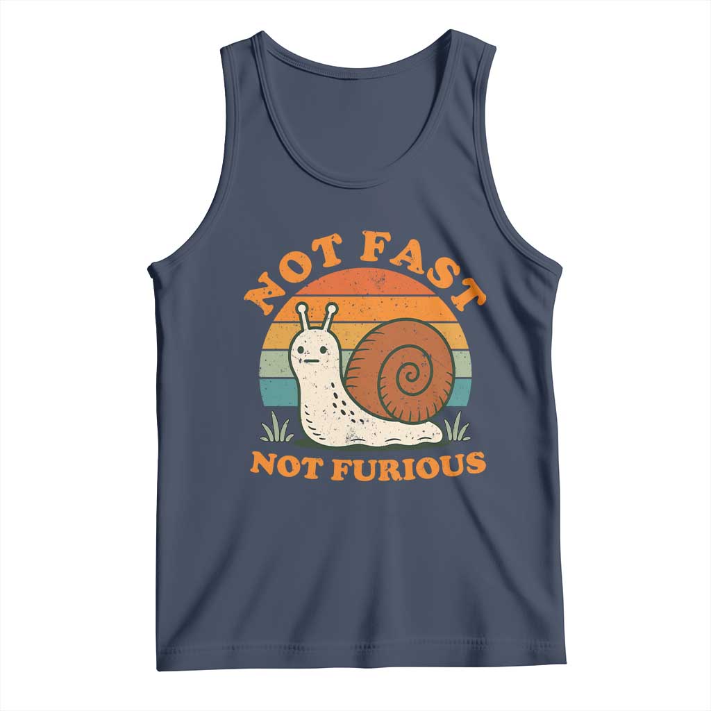 Funny Snail Introvert Slow Living Tank Top Not Fast Not Furious Retro Sunset TS02 Navy Print Your Wear