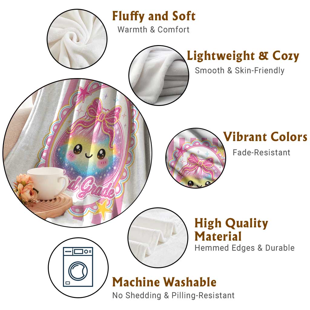 Kawaii Third Grade Glitter Dumpling Printed Graphic Throw Blanket Cute First Day Back To School for Students Teachers TS02 Print Your Wear