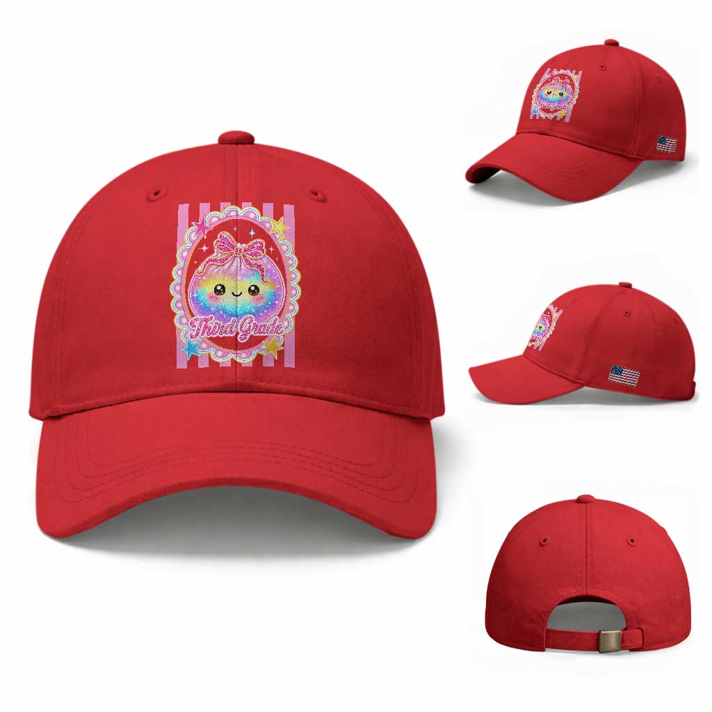 Kawaii Third Grade Glitter Dumpling Printed Graphic Baseball Cap Cute First Day Back To School for Students Teachers TS02 Baseball Cap Universal Fit Red Print Your Wear