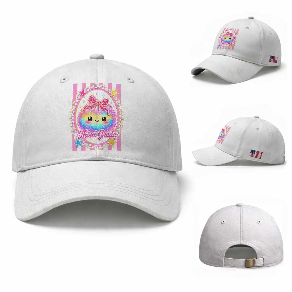 Kawaii Third Grade Glitter Dumpling Printed Graphic Baseball Cap Cute First Day Back To School for Students Teachers TS02 Baseball Cap Universal Fit White Print Your Wear