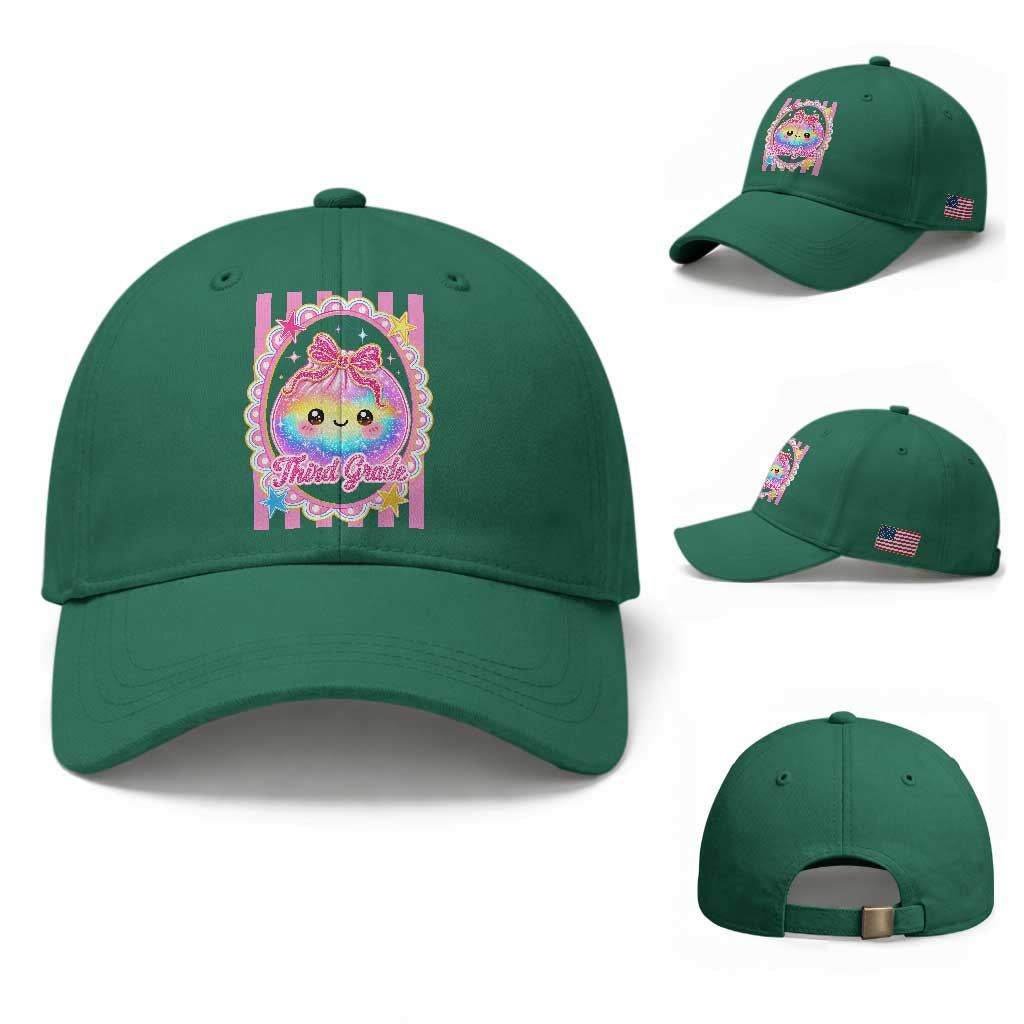 Kawaii Third Grade Glitter Dumpling Printed Graphic Baseball Cap Cute First Day Back To School for Students Teachers TS02 Baseball Cap Universal Fit Irish Green Print Your Wear