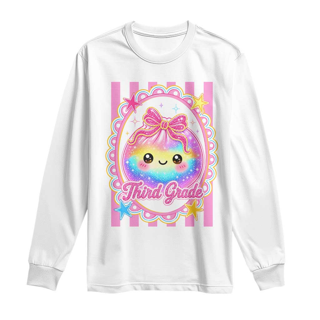 Kawaii Third Grade Glitter Dumpling Printed Graphic Long Sleeve Shirt Cute First Day Back To School for Students Teachers TS02 White Print Your Wear