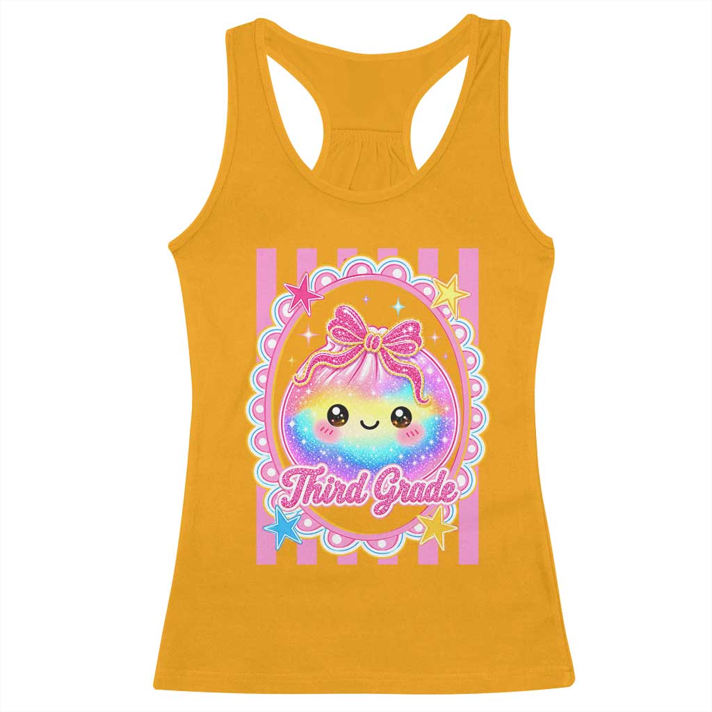 Kawaii Third Grade Glitter Dumpling Printed Graphic Racerback Tank Top Cute First Day Back To School for Students Teachers TS02 Gold Print Your Wear