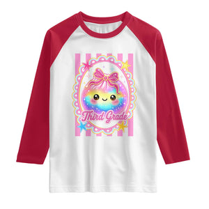 Kawaii Third Grade Glitter Dumpling Printed Graphic Raglan Shirt Cute First Day Back To School for Students Teachers TS02 White Red Print Your Wear