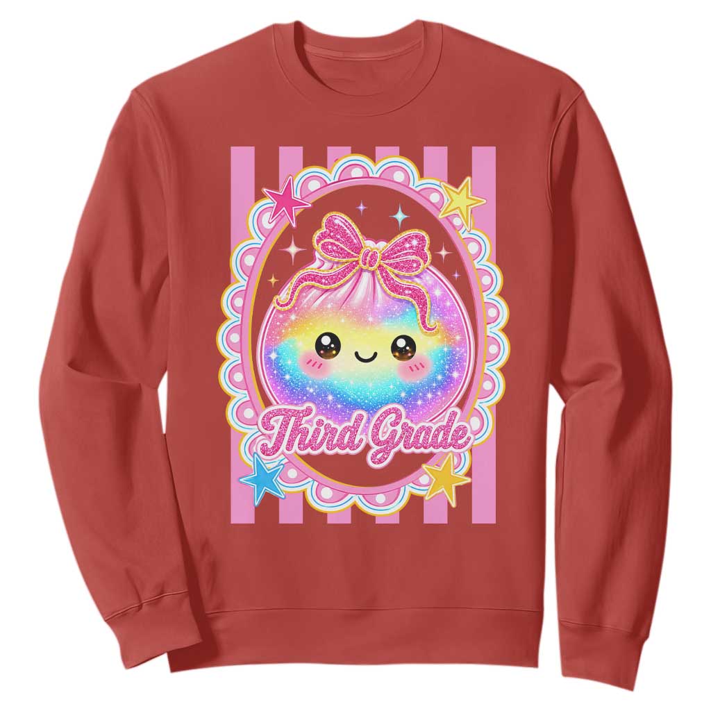 Kawaii Third Grade Glitter Dumpling Printed Graphic Sweatshirt Cute First Day Back To School for Students Teachers TS02 Red Print Your Wear