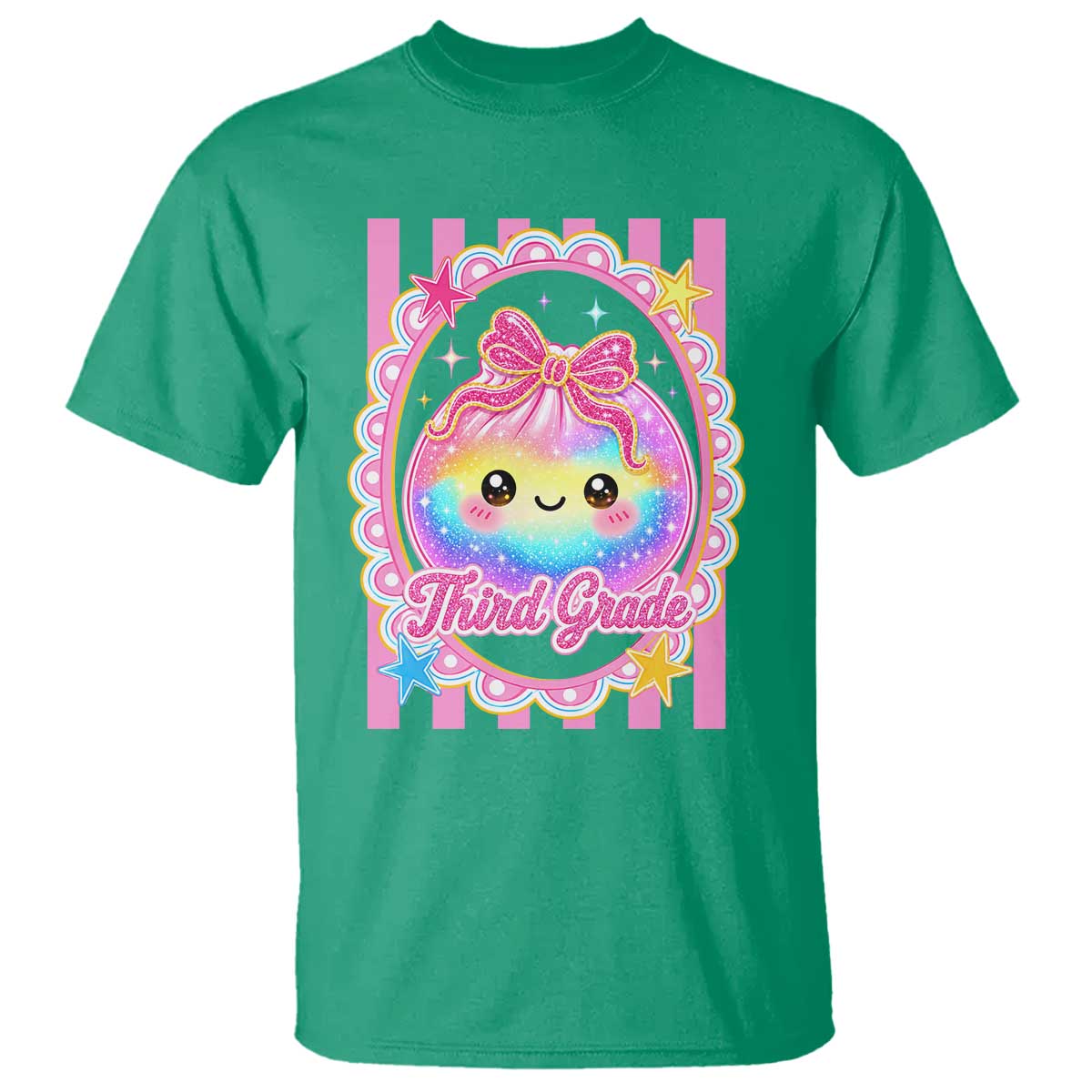 Kawaii Third Grade Glitter Dumpling Printed Graphic T Shirt Cute First Day Back To School for Students Teachers TS02 Irish Green Print Your Wear