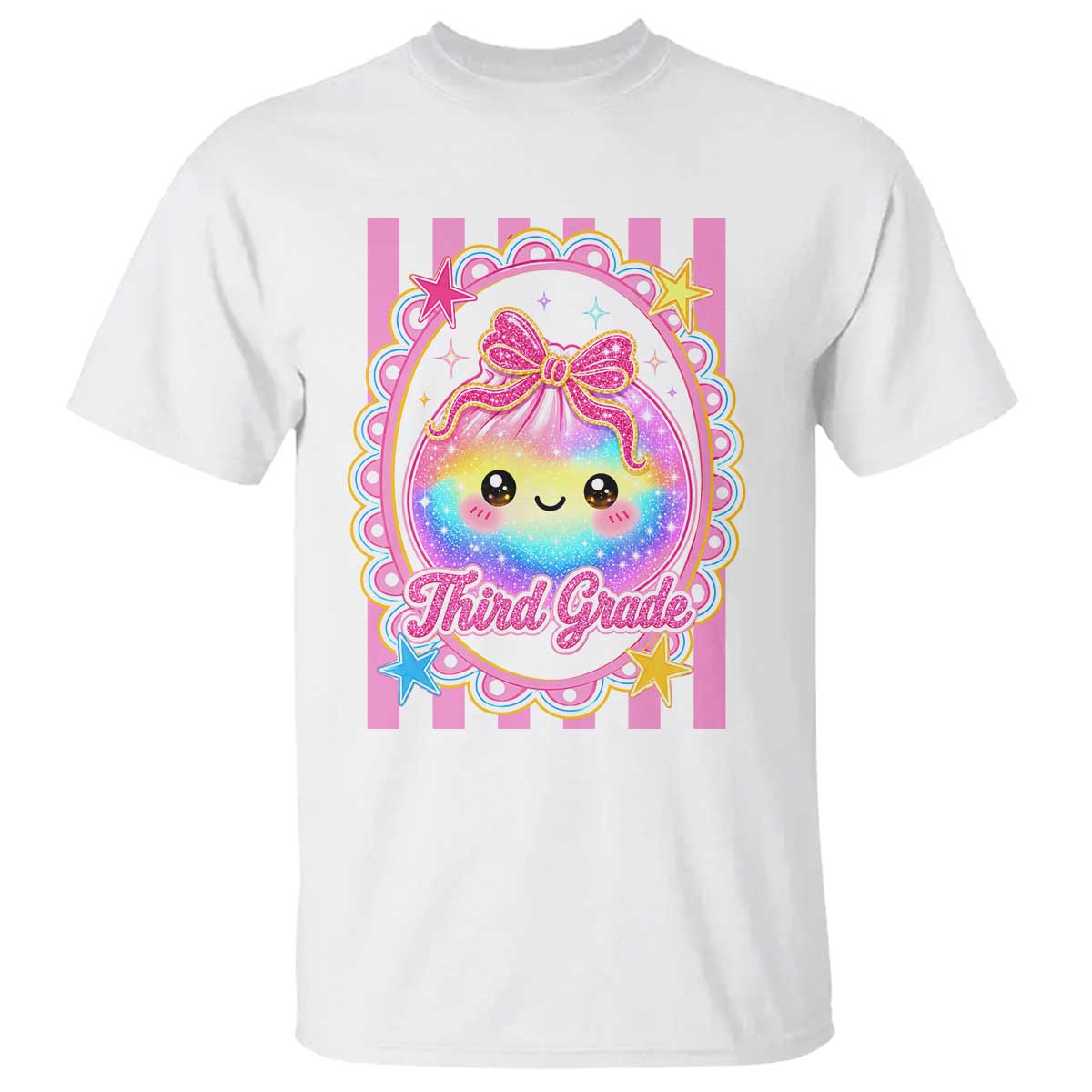 Kawaii Third Grade Glitter Dumpling Printed Graphic T Shirt Cute First Day Back To School for Students Teachers TS02 White Print Your Wear